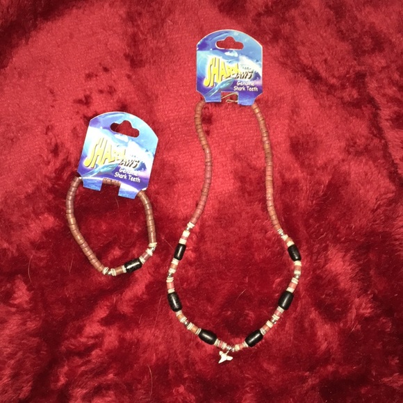 Shark Tooth Necklace and Beaded Bracelet - Picture 1 of 3